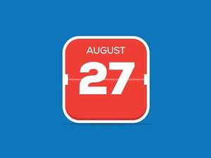 august 27 on red icon over blue background